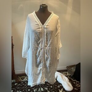 White Crochet Trim Kaftan